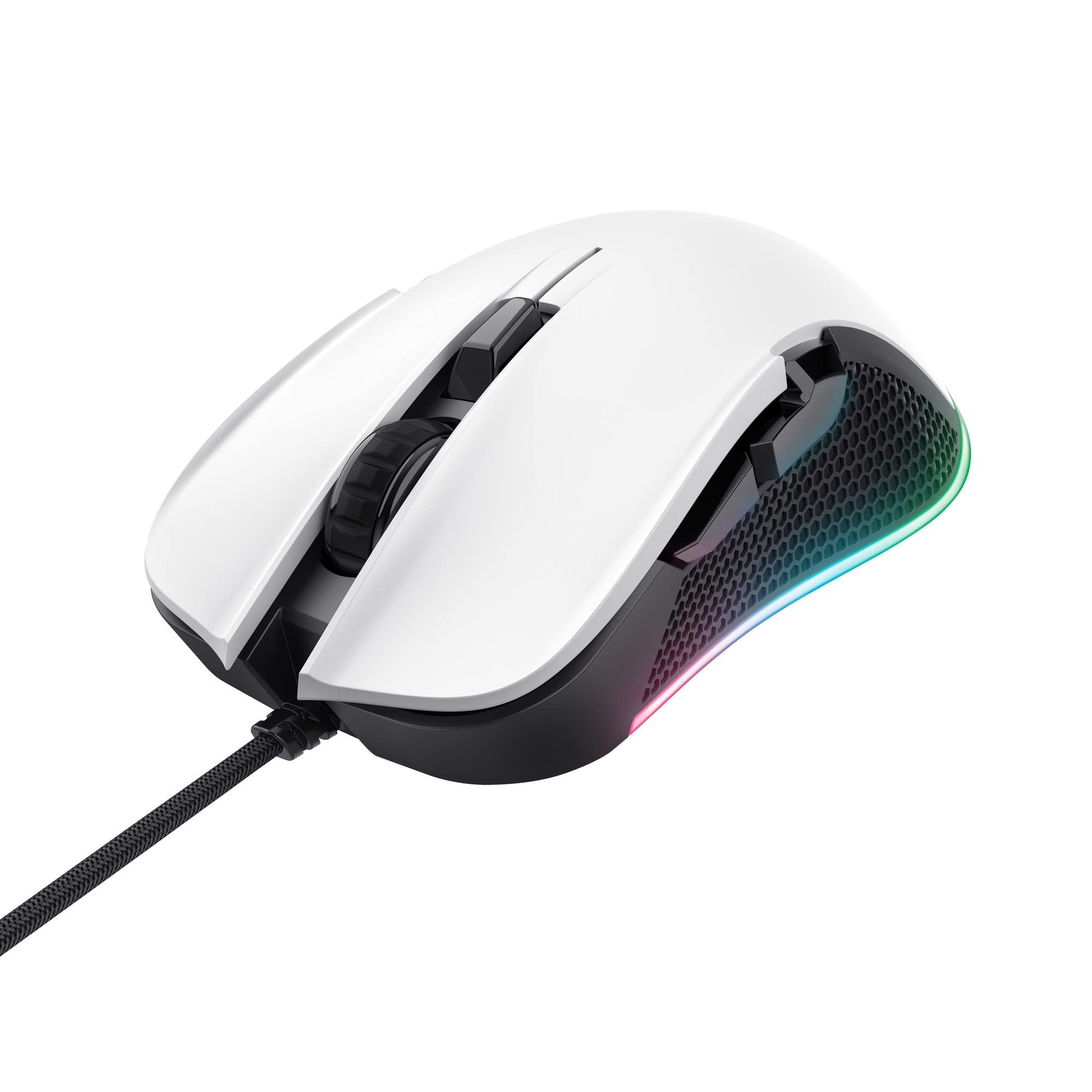 Trust Gaming GXT 922W Ybar - RGB LED, 200-7200 DPI, 6 programmable buttons, 2.1m USB cable, white gaming mouse for PC and laptop.
