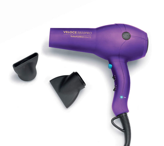 Diva Edit Veloce 3800 Pro fēns - matu žāvētājs - 4 siltuma un 2 pūšanas līmeņi - ar Cool-Shot - 3m karstumizturīga vads, violets