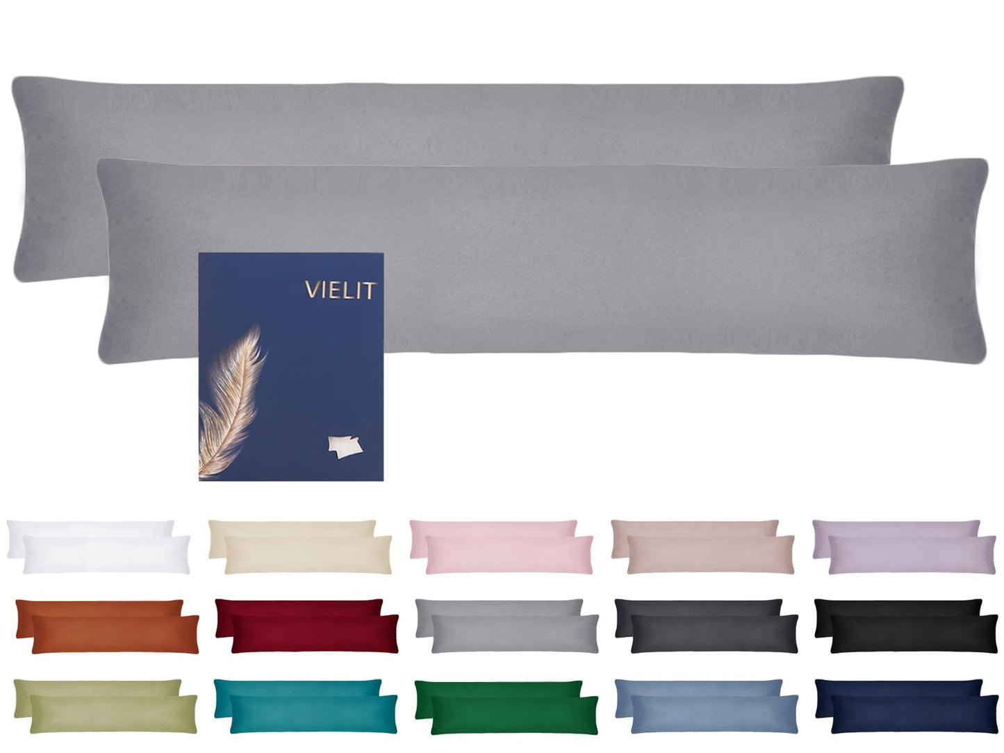 Vielit sānu gulēšanas spilvena pārvalks 40 x 145, 2 gab. komplekts, spilvendrāna 40x145, mīksts pārvalks, OEKO sertificēts, pelēks