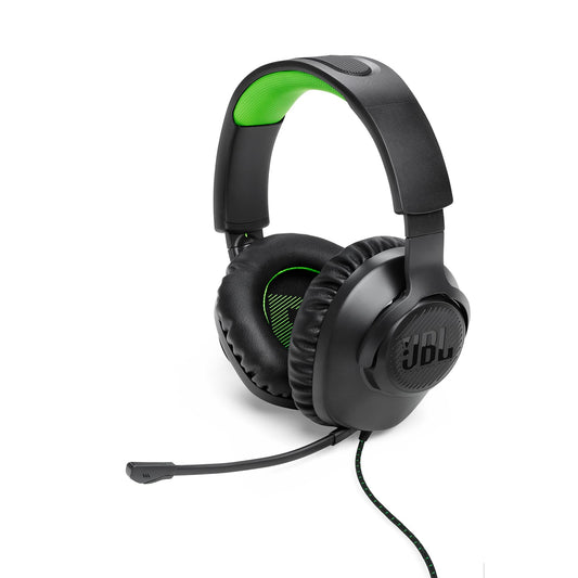Xbox bezvadu spēļu austiņas JBL Quantum 100X Over-Ear Gaming-Headset ar noņemamu boom mikrofonu, 3,5 mm vadu savienojums, saderīgas ar daudzām platformām, melni zaļas
