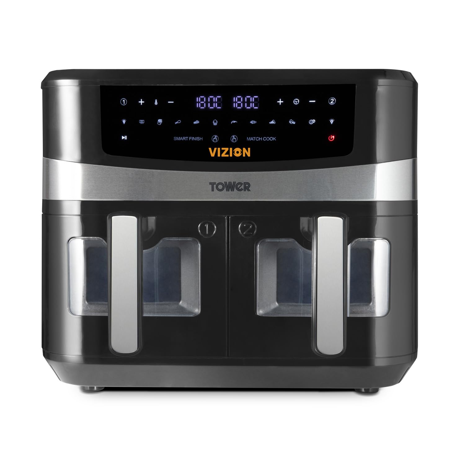 Tower T17100 Vortx Vizion 9L hot air fryer - dual baskets, digital control panel, 10 one-touch settings, black