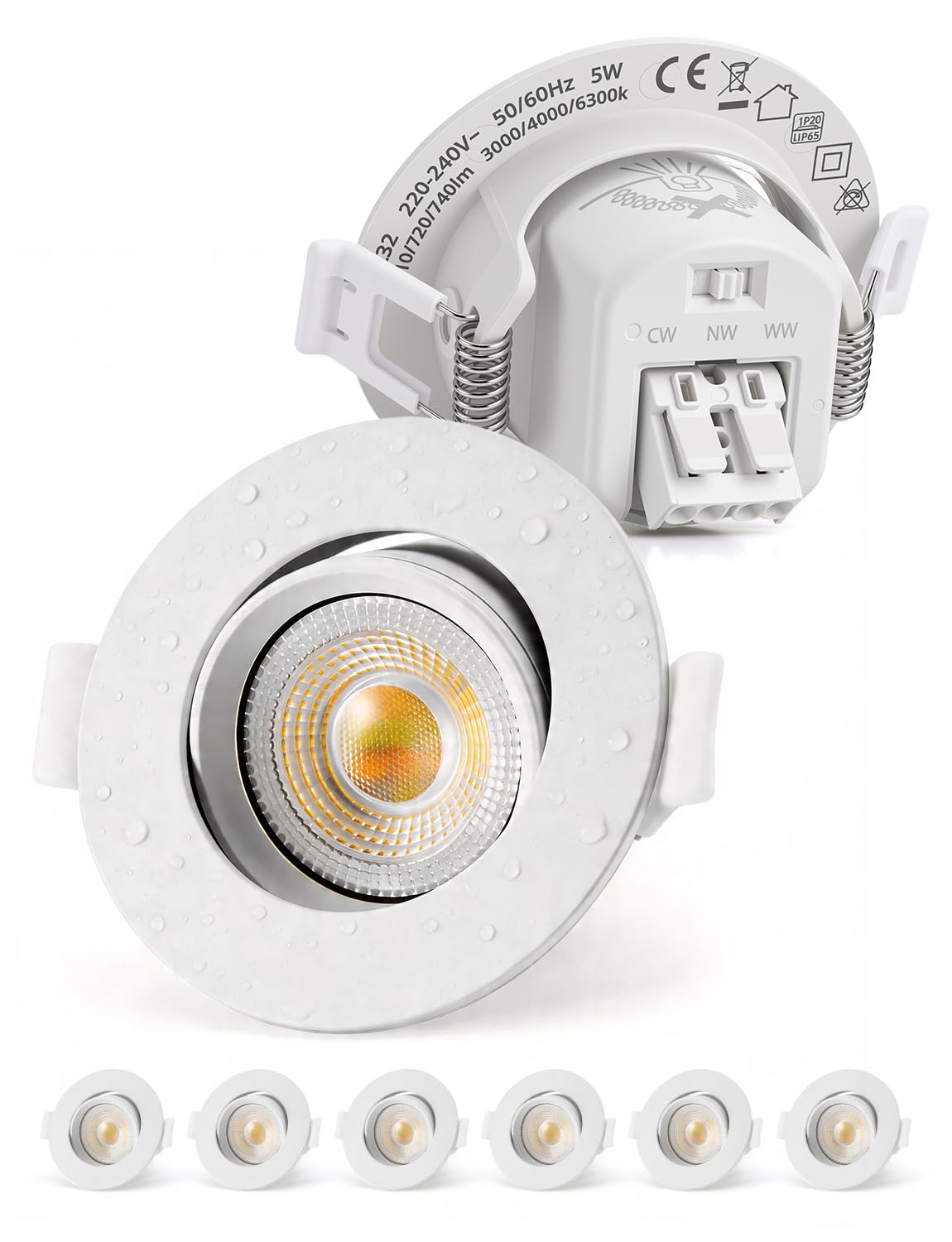 LED iebūvējamais gaismeklis BOJIM IP65 230V vannas istabai, 60mm - 75mm, energoefektivitātes klase C