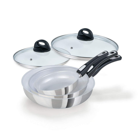 Genius Cerafit Steel panna cepšanas pannu komplekts 5 gab. - Keramikas pannas 20-28 cm ar nelīpošu pārklājumu un stikla vāku