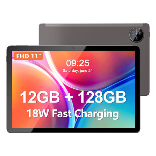 PRITOM 11 collas Android 13, 4G telefona planšetdators, 12GB(6+6GB paplašināms), 128 GB ROM, 8000mAh, FHD, Wi-Fi, Bluetooth, planšetdators (pelēks) ar aizsargapvalku