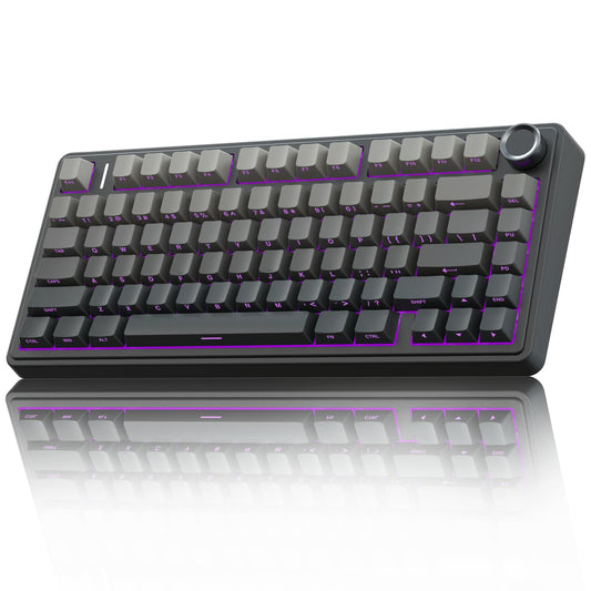 AULA F75 PRO mehāniskā spēļu tastatūra, 2.4GHz/Type-C/BT5.0, sāniski gravētas taustiņklavišas, piecu slāņu amortizācijas struktūra, QWERTY, Hot-Swap, bezvadu 75% tastatūra (pelēka)