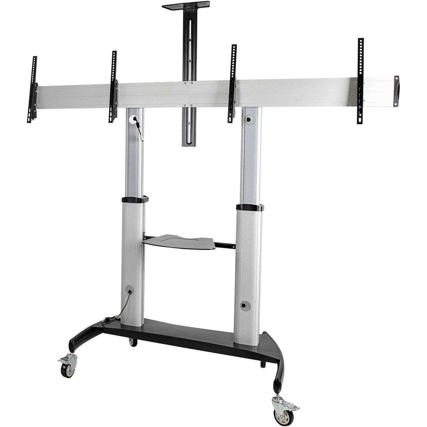 StarTech.com divkāršs TV statīvs ar ritenīšiem 37-60 collu VESA ekrāniem līdz 50 kg - augstuma regulējams/rotējošs TV ratiņš - prezentācijas ratiņš diviem TV ar plauktu - (STNDMTVDUO)