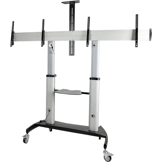 StarTech.com divkāršs TV statīvs ar ritenīšiem 37-60 collu VESA ekrāniem līdz 50 kg - augstuma regulējams/rotējošs TV ratiņš - prezentācijas ratiņš diviem TV ar plauktu - (STNDMTVDUO)