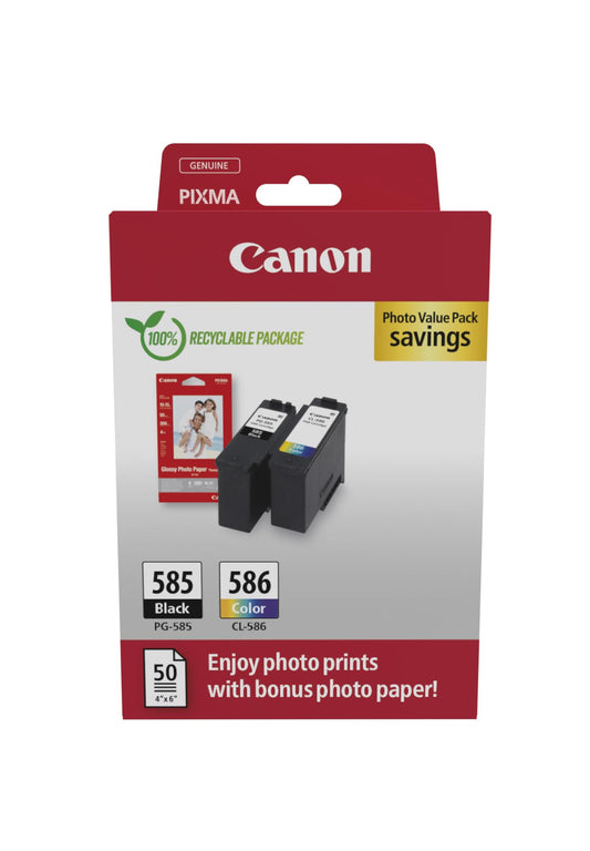 Canon PG-585 / CL-586 ink cartridge set - includes 1 black and 1 color cartridge, compatible with PIXMA TS7650i/TS7750i.