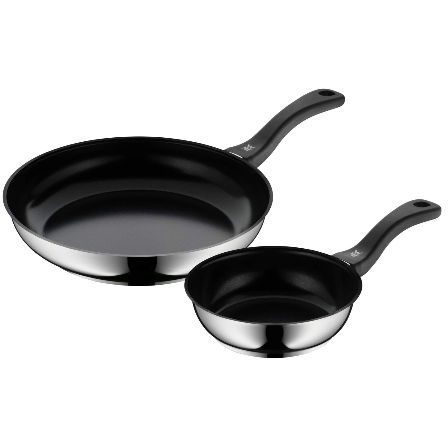 WMF Devil Pannas komplekts - 18, 28 cm indukcijas pannas, Cromargan nerūsējošais tērauds, keramikas pārklājums, plastmasas rokturis