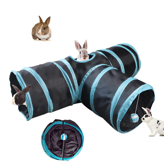 Trušu tunelis NANEEZOO Bunny Tunnel, 3 virzienu salokāms tunelis slēptuvei, aktivitāšu caurule un rotaļlieta pundurtrušiem, jūrascūciņām, šinšilām, seskiem un kaķēniem (zils)
