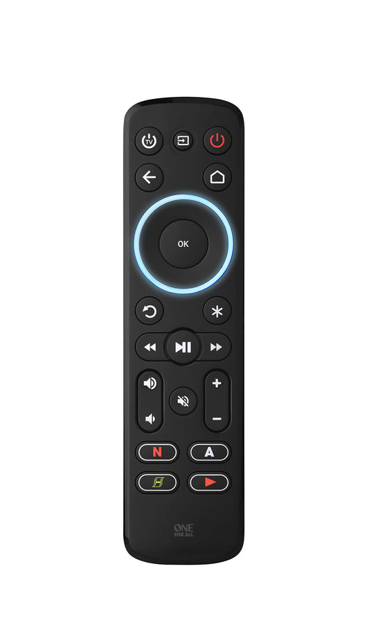 One For All straumētāja tālvadības pults multimediju kastēm - kontrole līdz 3 ierīcēm - (Roku, Apple TV utt.), televizoriem un skaņas joslām - melna - URC7935
