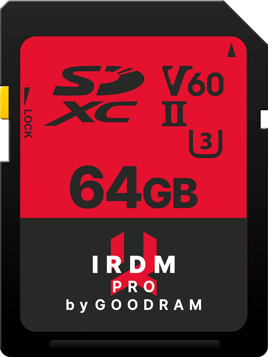 Goodram SD Karte 64 GB UHS II V60 - High-speed storage, retail packaging, ideal for photography and video recording.