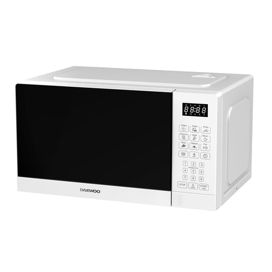 Daewoo MD-FA202SW-EU mikroviļņu krāsns, 20 litru ietilpība, 700 W jauda, 8 programmas, 5 jaudas līmeņi, digitālā paneļa, balta