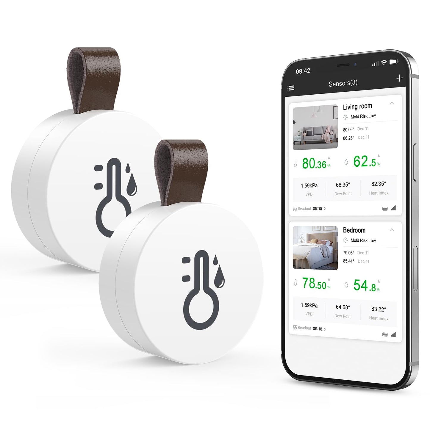 Bluetooth termometrs un higrometrs ORIA, 2 gab., bezvadu temperatūras un mitruma monitors ar lietotni, datu eksportu, iOS un Android, viesistabai un bērnistabai