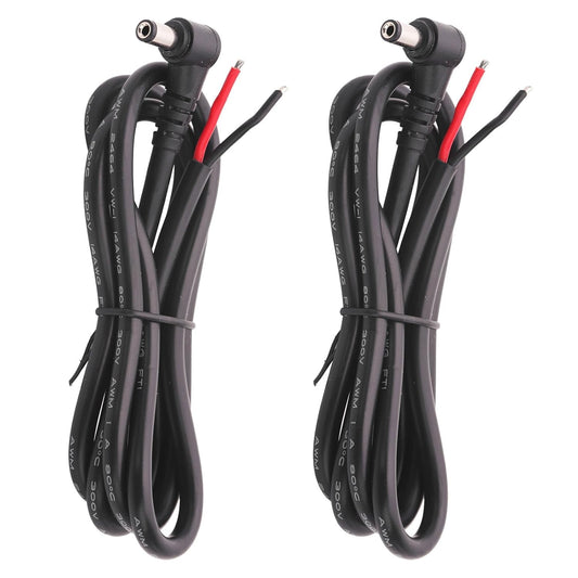 DC barošanas pigtail kabelis Harrisen 2 gab., 100 cm, 90° leņķa DC 5.5mm x 2.1mm spraudnis uz kailu vadu, 14AWG