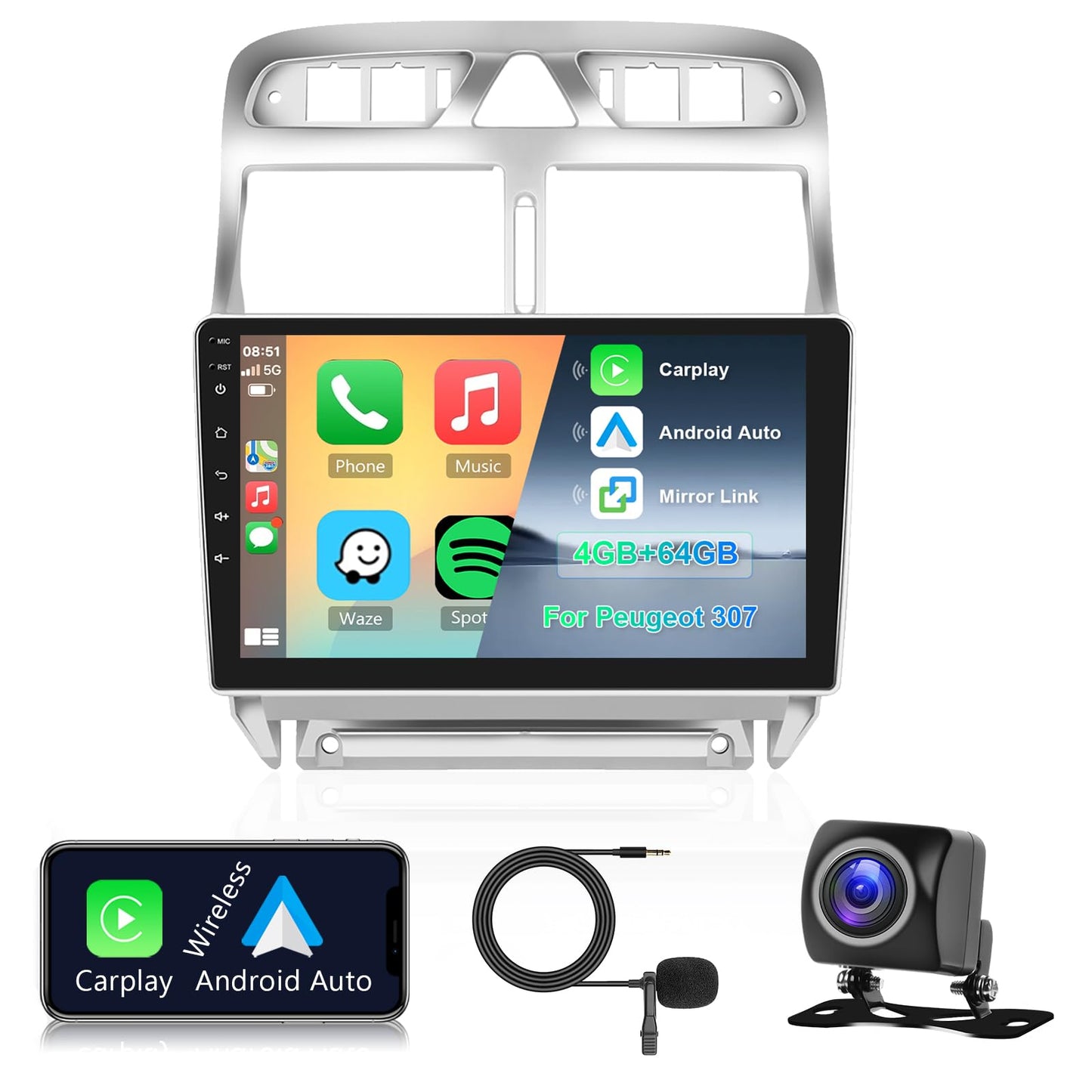 RDS auto radio Wistrue Bluetooth FM/AM, 7 krāsu apgaismojums, 1DIN auto magnetola ar USB/AUX/SD/MP3 atskaņotāju, saderīga ar iOS un Android