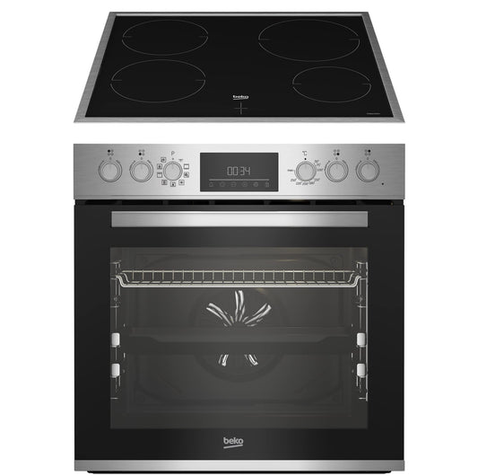 Iebūvējams cepeškrāsns komplekts beko BBUM12341XE, indukcijas plīts ar 4 gatavošanas zonām, cepeškrāsns ar 8 sildīšanas režīmiem, 72 l tilpums, picas funkcija, bērnu drošības funkcija, skārienvadība, melna/nerūsējošā tērauda
