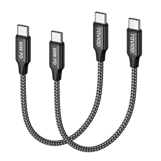 USB-C uz USB-C kabelis 0.3M, 2 gab., RAVIAD, 60W ātrās uzlādes kabelis