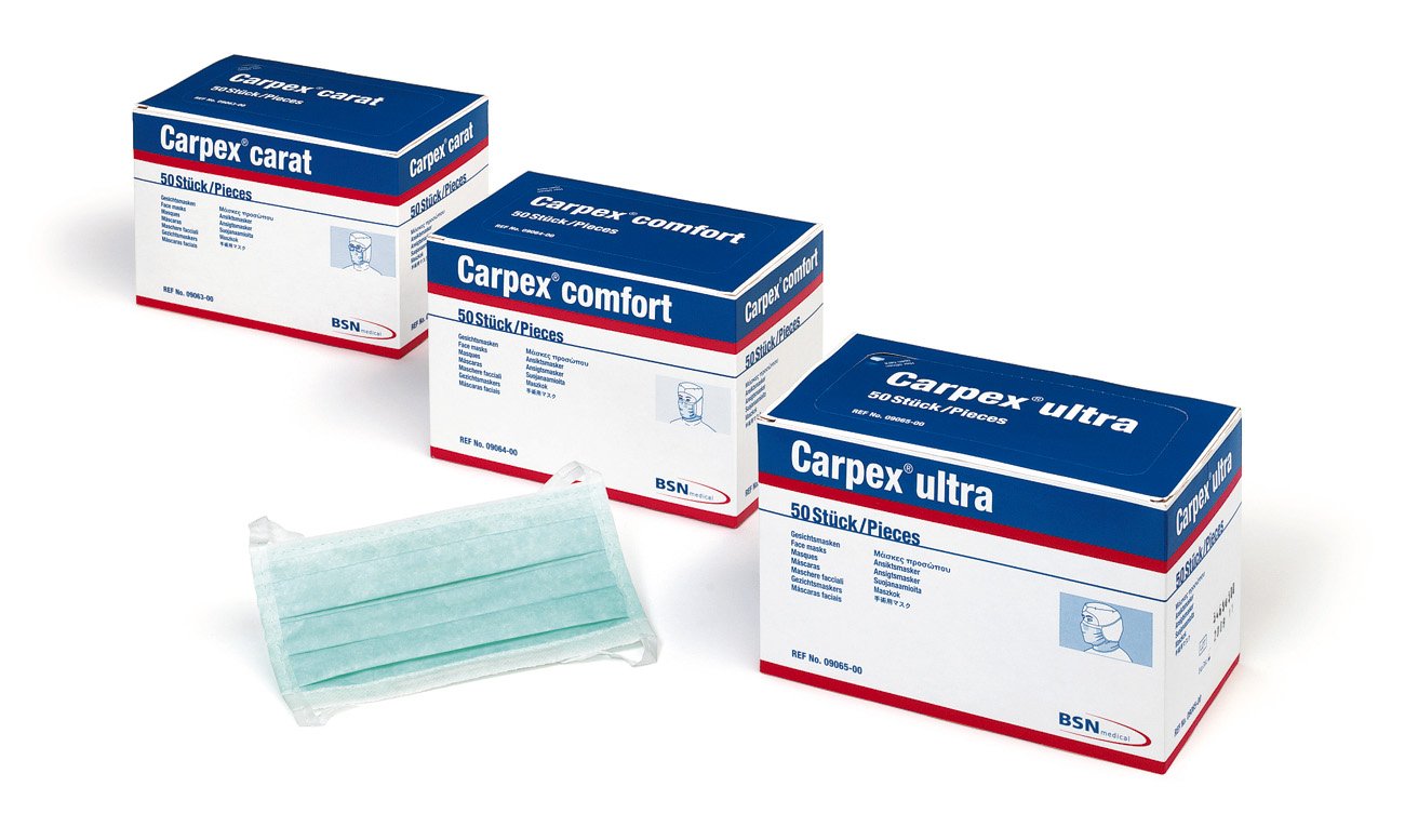 Ķirurģiskās maskas Carpex, I tips (95 % BFE) - 50 gab.