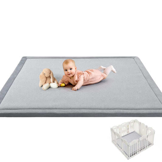 Mallify spēļu paklājs mazulim 127x127x3,3cm – biezs rāpošanas paklājs ar atmiņas putām un neslīdošu apakšu, bērnu istabas paklājs, bērnu spēļu tepiķis, paklājiņš mazulim, pelēks