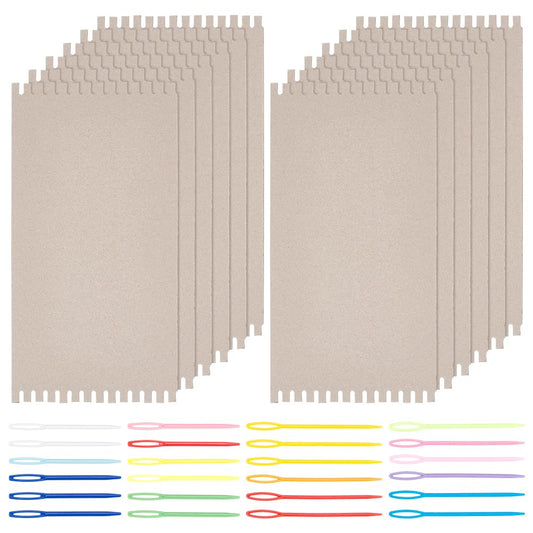 Adīšanas stelles FINGERINSPIRE 36 daļu komplekts bez vilnas dzijas bumbas, kartona stelles ar 12 platiem iegriezumiem un 24 plastmasas šujadatām ar lielu aci, iesācējiem, 33x16.5 cm