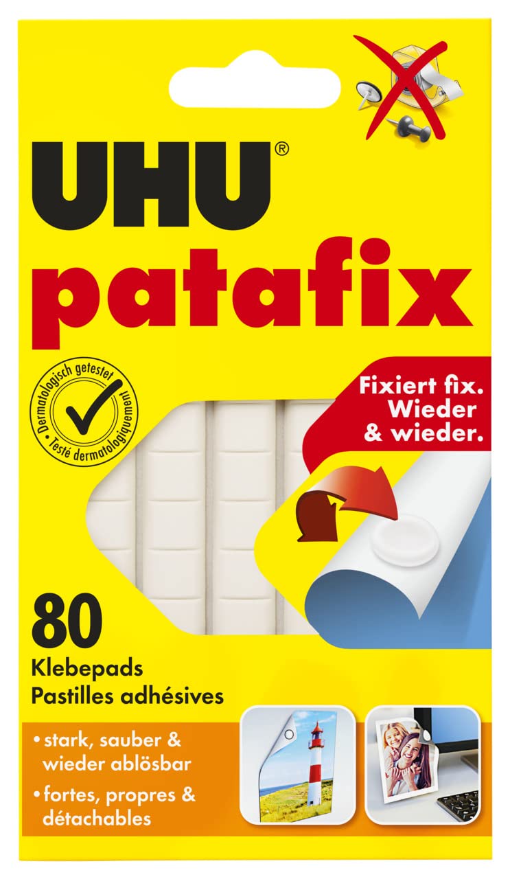 Atkārtoti noņemami un lietojami līmes spilventiņi UHU patafix, balti, 80 gab.