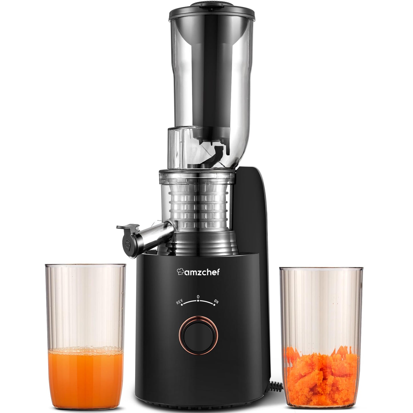 AMZCHEF sulas spiede lēna sulas spiede ar 2 patentētām filtriem - 250W sulas spiede dārzeņiem un augļiem testu uzvarētājs - auksti spiestas sulas spiede 85MM plats šahts, kluss motors, atpakaļgaitas funkcija - sudraba