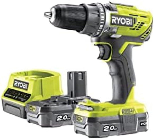 Ryobi R18DD3-220S - Cordless drill with 2-speed gearbox, 13mm keyless chuck, and 220W motor for versatile drilling.