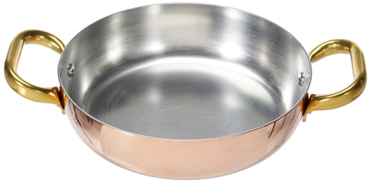Pentole Agnelli ALCU11020 - 20 cm smooth copper pan with 2 brass handles, handcrafted for superior cooking performance.