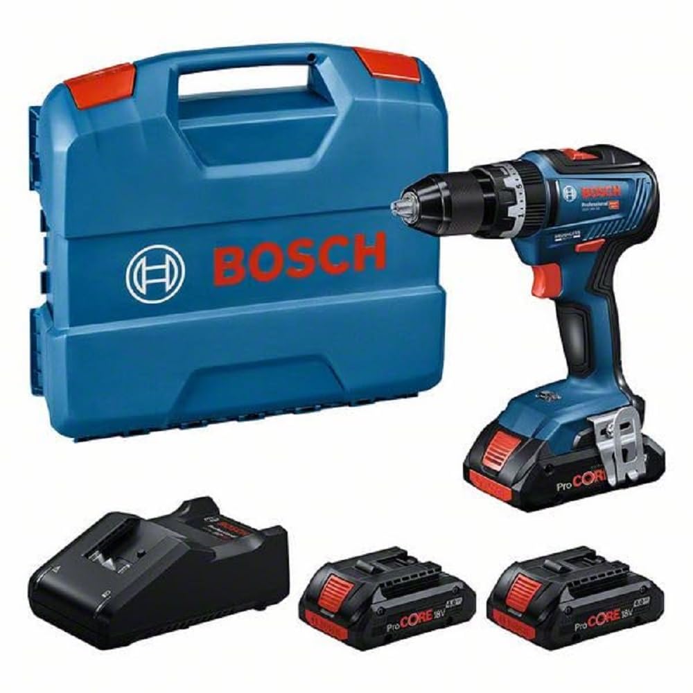 Bosch Professional 18V triecienurbjmašīna GSB 18V-55 - 55 Nm griezes moments, 3x 4.0Ah ProCORE akumulators, ātrā lādētājs.