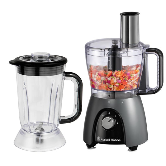 Russell Hobbs virtuves iekārta [Mikseris/Dārzeņu griezējs/Stāvokļa mikseris/Smalcinātājs/Blenderis] Pārtikas pārstrādātājs (Mīcīšana, maisīšana un griešana utt., Mazgājams trauku mazgājamajā mašīnā, 900W augsta jauda) Matēta ogļu krāsa 27111-56