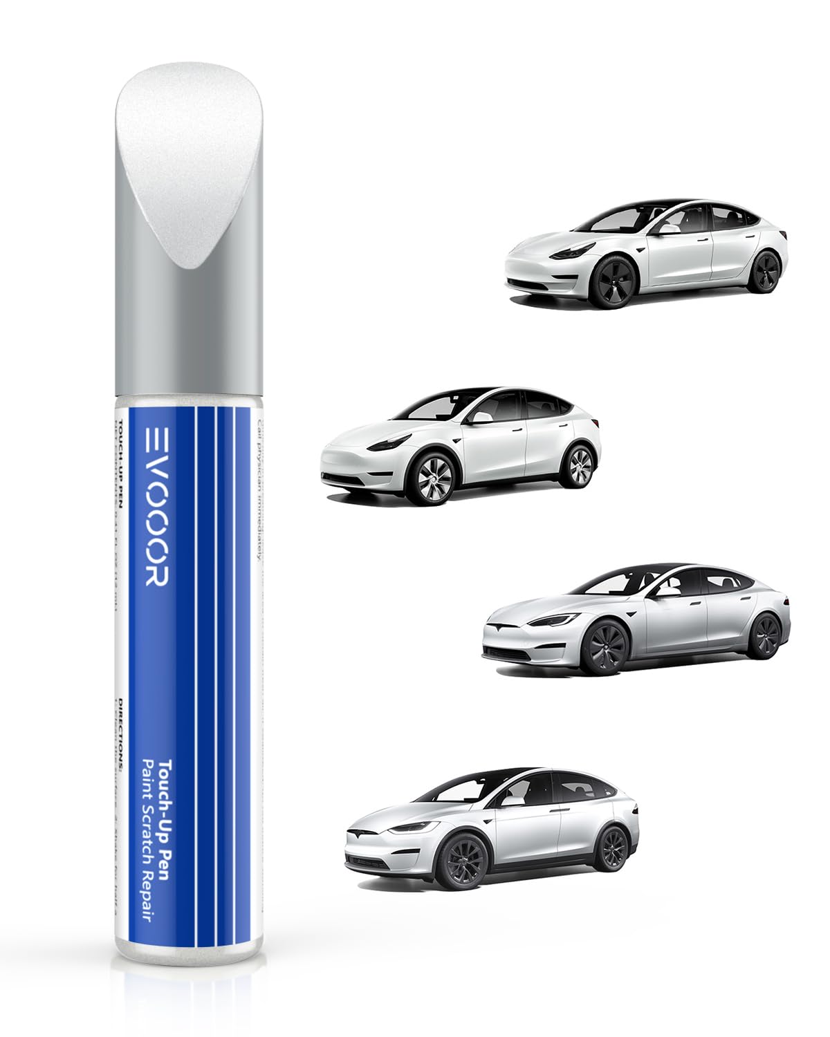 Tesla krāsas korekcijas pildspalva EVOOOR – skrāpējumu labošanai ar precīzi pieskaņotu krāsu Model 3/Y/S/X Pearl White(PPSW)