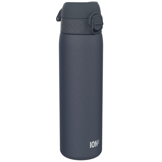 ion8 vieglā tērauda dzeramā pudele, 600 ml, neizolēta, necaurlaidīga, atvēršana ar vienu roku, droša bloķēšana, mazgājama trauku mazgājamā mašīnā, salokāms vāks, pārnēsāšanas rokturis, viegli tīrāma, Aschmarine