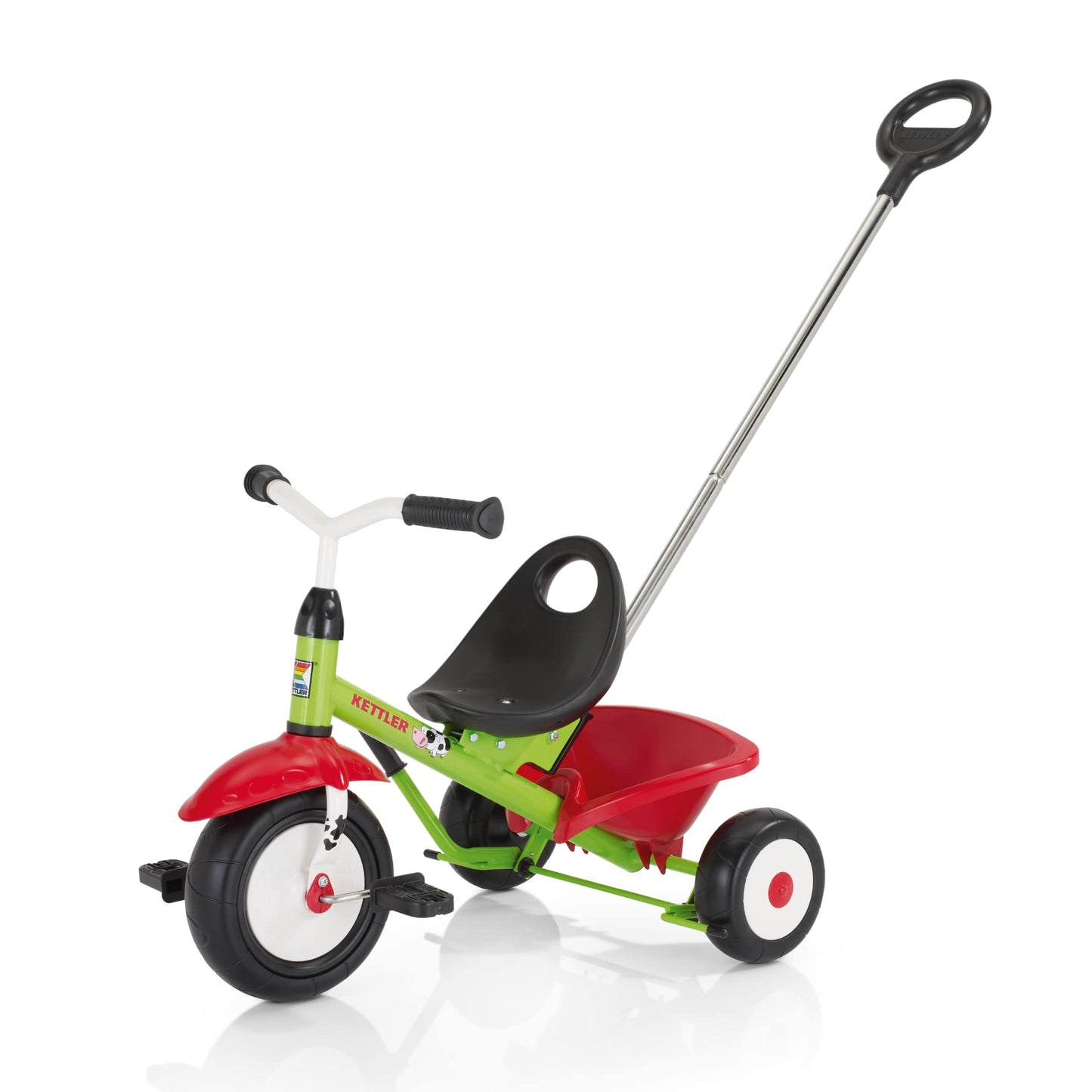 Kettler Funtrike Emma - stilīgs bērnu trīsritenis ar stumšanas stieni, bērnu trīsritenis bērniem no 2 gadiem, stabils bērnu transportlīdzeklis ar nolokāmu smilšu nodalījumu, zaļš un sarkans