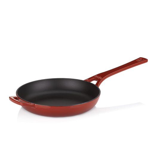 Kela čuguna cepamā panna 28 cm CALIDO - emaljēta, indukcijai, karstumizturīga līdz 300°C, sarkana.