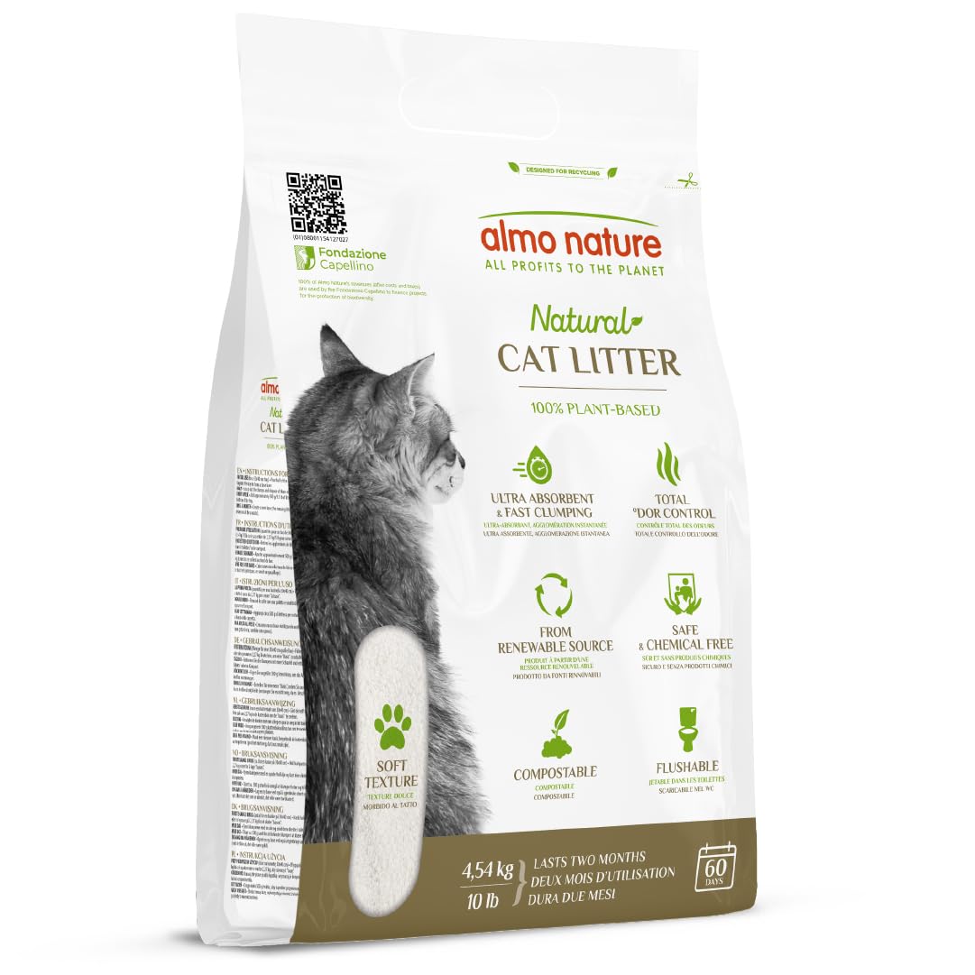 Kaķu pakaiši Almo Nature Natural Cat Litter Soft Texture, salīpoši, 100% augu izcelsmes, bioloģiski noārdāmi, pret smaku, 4,54Kg