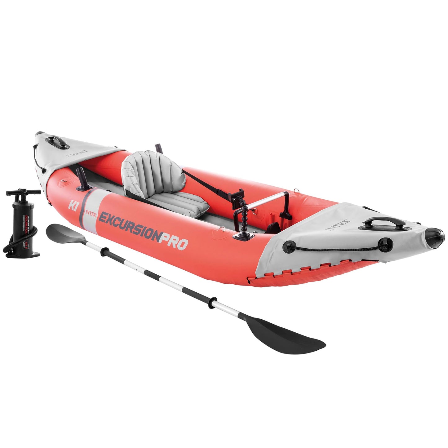 Piepūšamais kajaks INTEX Excursion Pro K1, 1 personai, līdz 100 kg, 305x91x46cm, komplektā alumīnija airis, pumpis, turētājs telefonam vai action kamerai, oranžs, 68303NP
