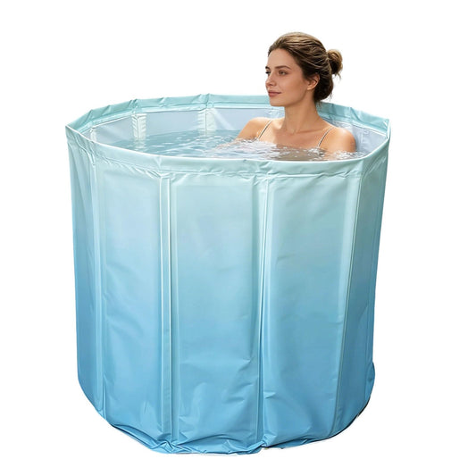 Wellzenith salokāma vanna pieaugušajiem, mobila vanna mazai vannas istabai, ar sēdekļa spilvenu un noteces šļūteni, 70×65 cm (Blue)