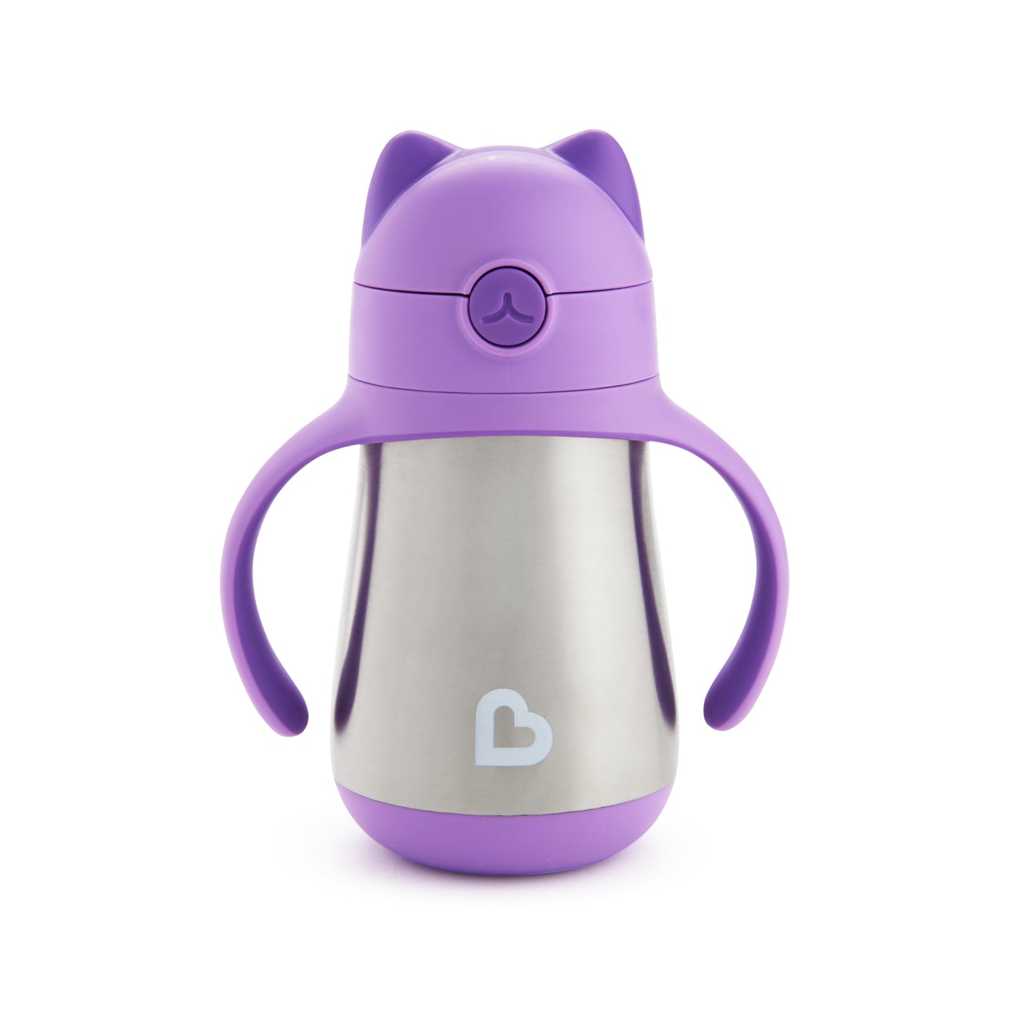 Dzeramkrūze ar salmiņu Munchkin no nerūsējošā tērauda, Cool Cat dizains, izolēta divsienu krūze bērniem, 18+ mēn., violeta, 8oz/237ml