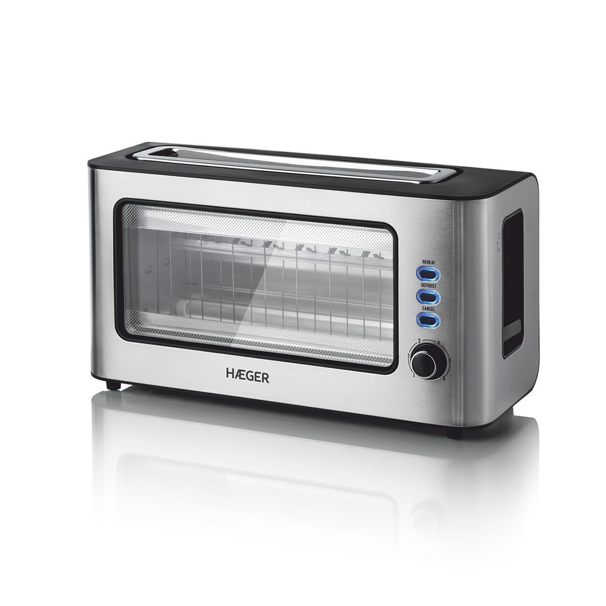 HAEGER logu tosteris – 1 paplašināta atvere, 1000 W, 6 temperatūras, nerūsējošais tērauds