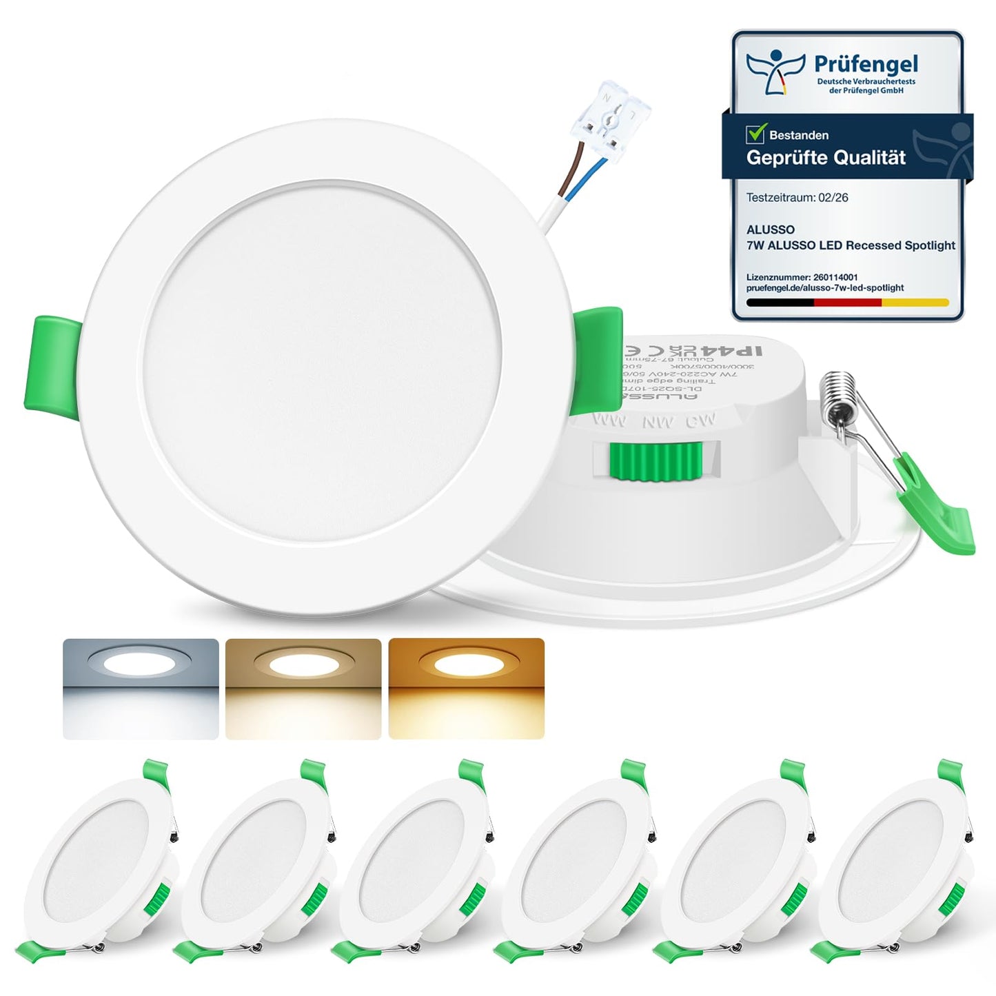 LED iebūvējami gaismekļi ALUSSO 230V 7W 3CCT dimmējami, 68mm, balti, 6 gab. komplekts