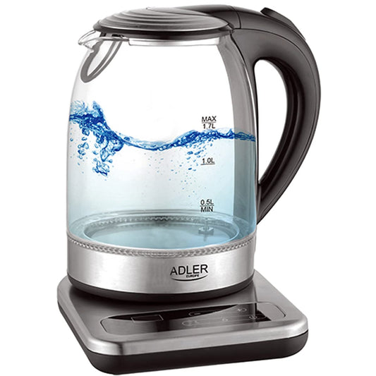 Adler AD 1293 - 1.7L transparent stainless steel kettle with 3600W power and sleek design.