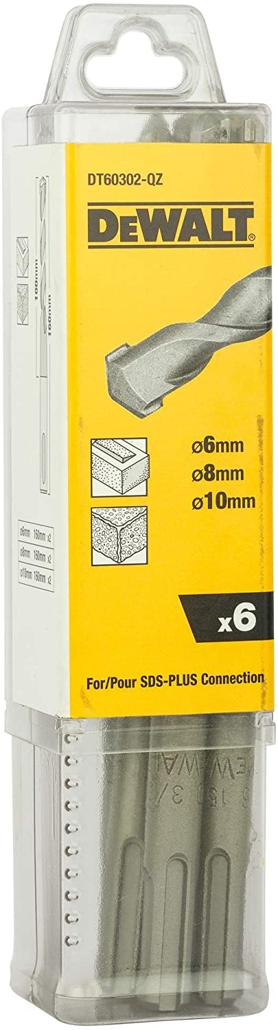 DEWALT siturbju komplekts Extreme (6 daļas, 160 mm, SDS Plus, Ø 2x 6, 2x 8, 2x 10, plastmasas iepakojumā) DT60302