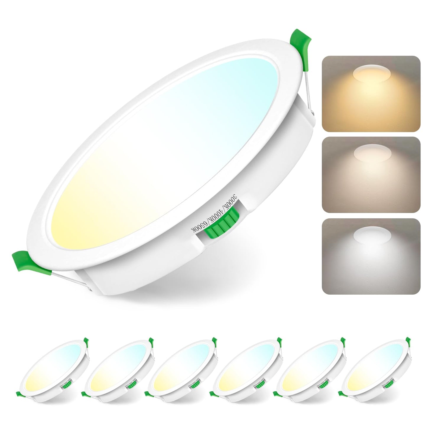 LED iebūvējamie prožektori Jaenmsa 6 gab., 230V, 12W, 125-135mm montāžas Ø, IP44, dimmējami, plāni griestu LED prožektori, silti balta 3000K, neitrāli balta 4000K, auksti balta 6500K vannas istabai, virtuvei, viesistabai