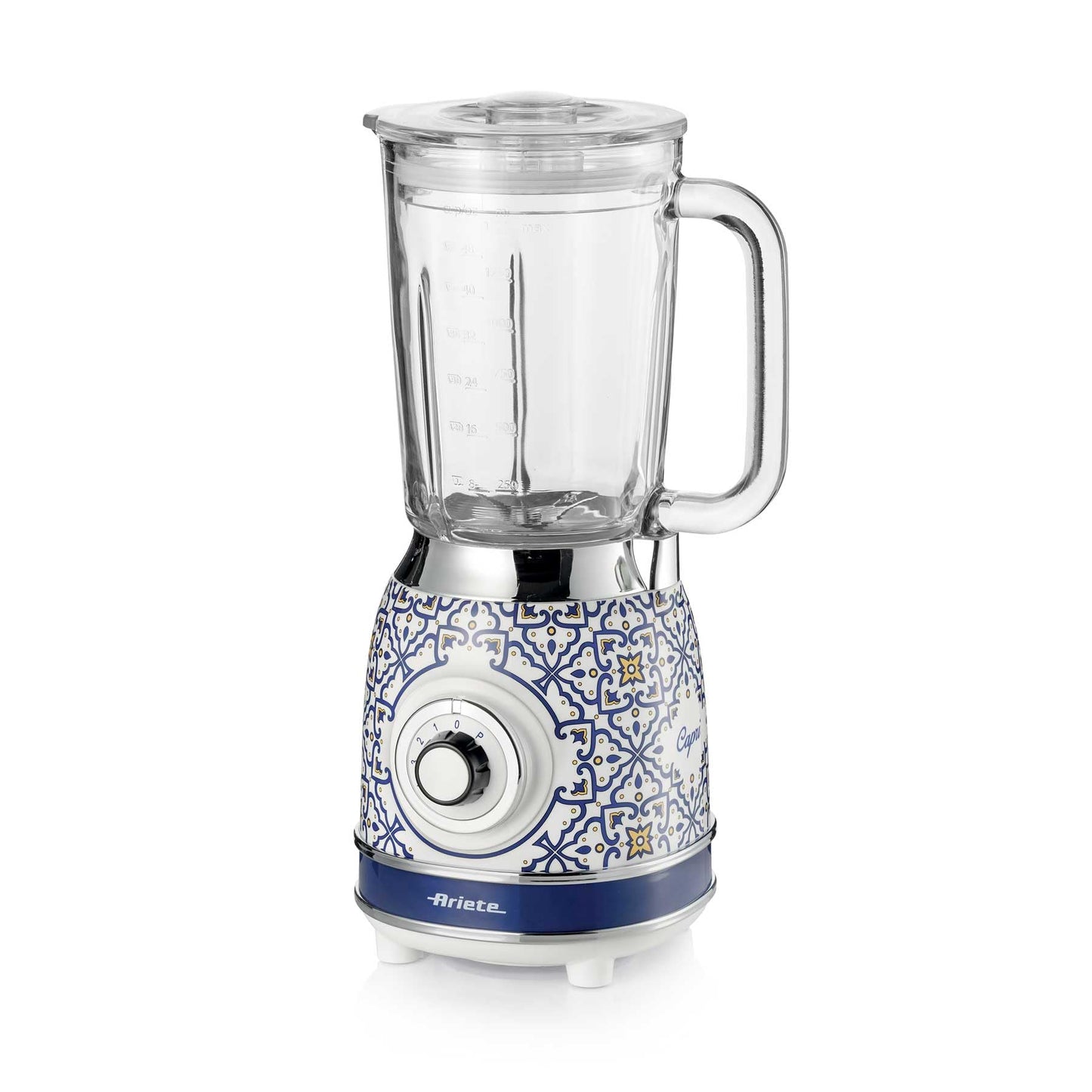 Ariete 583 Capri Stand Mixer - 1.5L glass bowl, 4 stainless steel blades, 4 speed settings, 1000W, blue glass.
