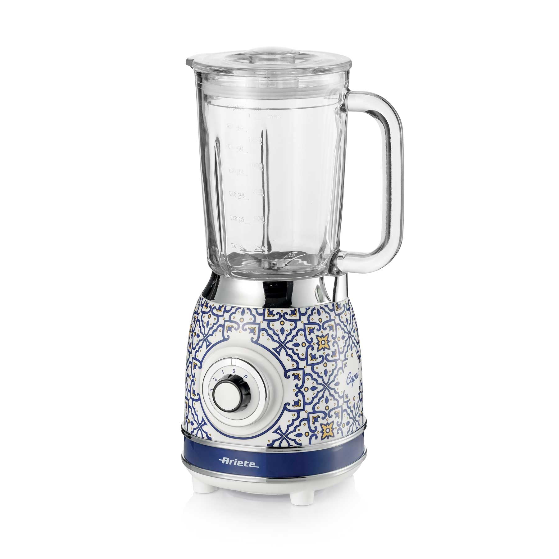 Ariete 583 Capri Stand Mixer - 1.5L glass bowl, 4 stainless steel blades, 4 speed settings, 1000W, blue glass.