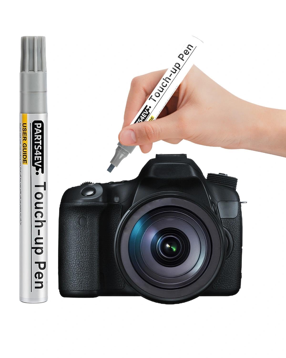 French Grey krāsu zīmulis metāla kameru korpusiem, remonta zīmulis ātrai skrāpējumu labošanai DSLR un sistēmkamerām, ar rezerves uzgali