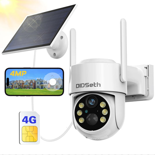 Uzraudzības kamera ar SIM karti, 2K 4MP kamera ar SIM karti un saules paneļa, 355°&90°PTZ uzraudzības kamera ārā bez Wi-Fi, krāsu nakts redzamība, PIR cilvēku atpazīšana, divvirzienu audio, SIM karte, IP66