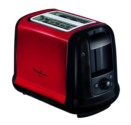 Moulinex LT260D11 Subito tosteris, sildīšanas un atkausēšanas funkcija, drupatu atvilktne, melns/nerūsējošais tērauds sarkans