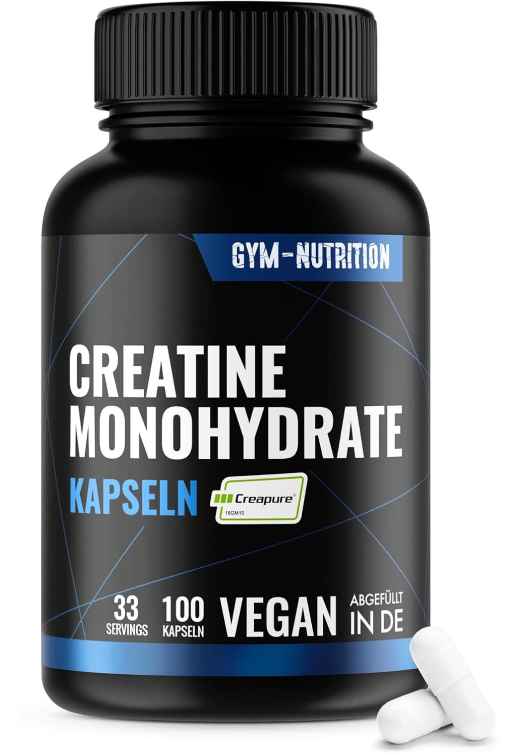 Creapure® kreatīna monohidrāts ar augstu devu – 100 kapsulas – 3000 mg dienā